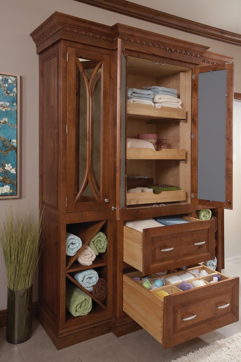 Medallion Custom Designed Tall Bath Hutch with Eclipse Mullions and Gunmetal Mirror