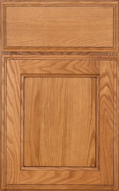 Sandalwood with Burnt Sienna Highlight on oak with Slab drawer front