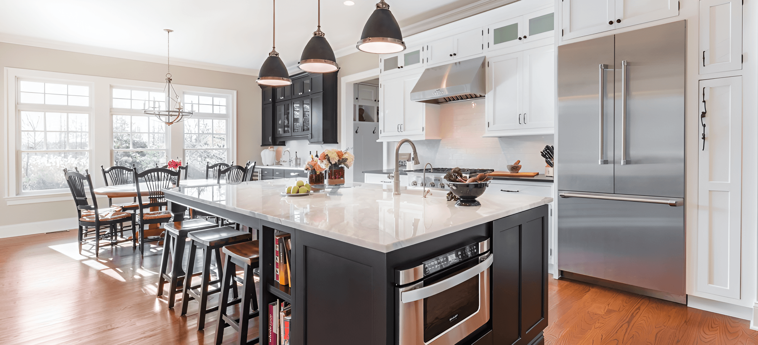 Kitchen interior with wide view