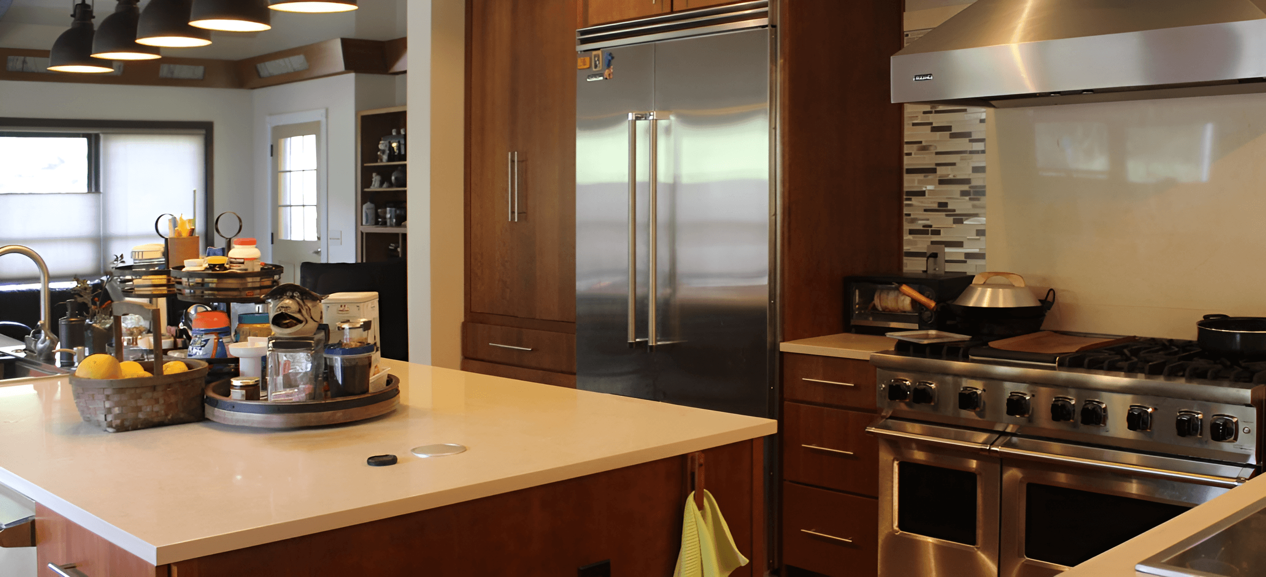 Kitchen interior with wide view